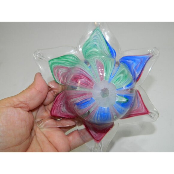 Hand-Blown Glass Star Shaped Bowl With Multicolor Swirls Votive Candle Trinket - Picture 6 of 9